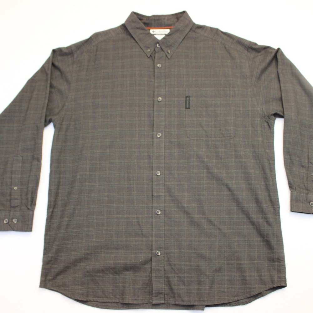 Columbia Sportswear Mens XXL Charcoal Grey Grid Plaid Button Down Shirt L/S